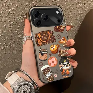 Fashion Trendy Coffee and Bag Pattern Phone Case for iPhone 17 Pro Max/16 Pro Max/15Pro Max 15/14/13/12 & Samsung S25 Ultra All Models, Double-Layer TPU Shockproof Protective Cover (Edgy Art Print)