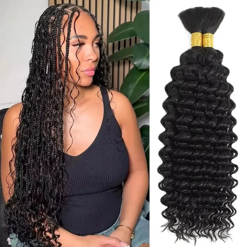 New Human Braiding Hair Deep Wave Bulk Human Hair 100g No Weft Human Hair Bundles Micro Human Braiding Hair for Boho Braids
