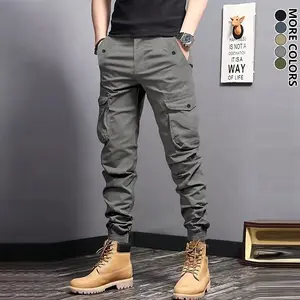 Men's waist drawstring overalls casual pants trousers, outdoor fashion versatile trend multi-pocket overalls, all-season styles, waist drawstring, comfortable fabrics, holiday gifts