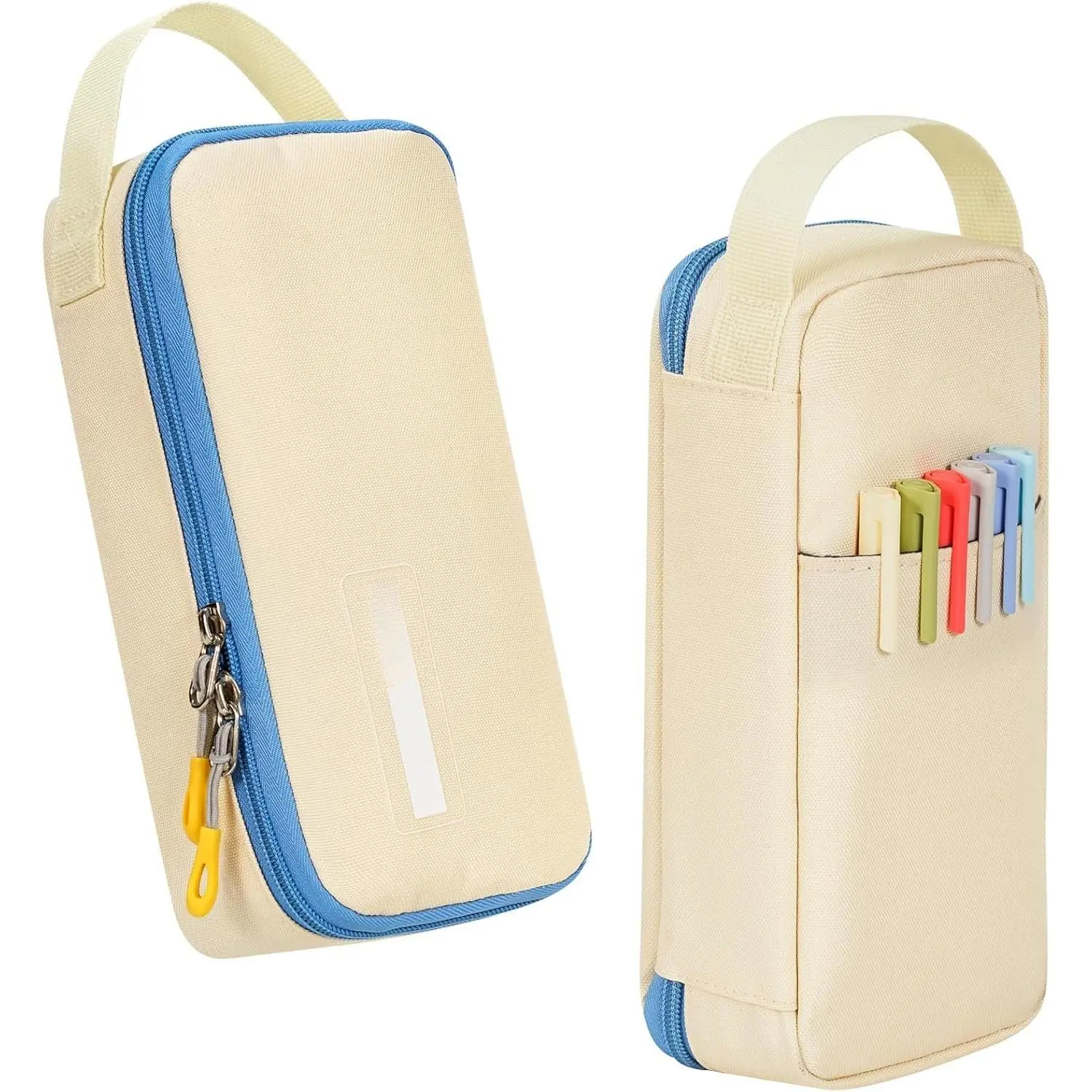 Big Pencil Case, Aesthetic Portable Zipper Pencil Bag with  Pocket, Special Pouch for Men Women Adults, Stationery Organizer Pen Cases for Office Travel,Beige