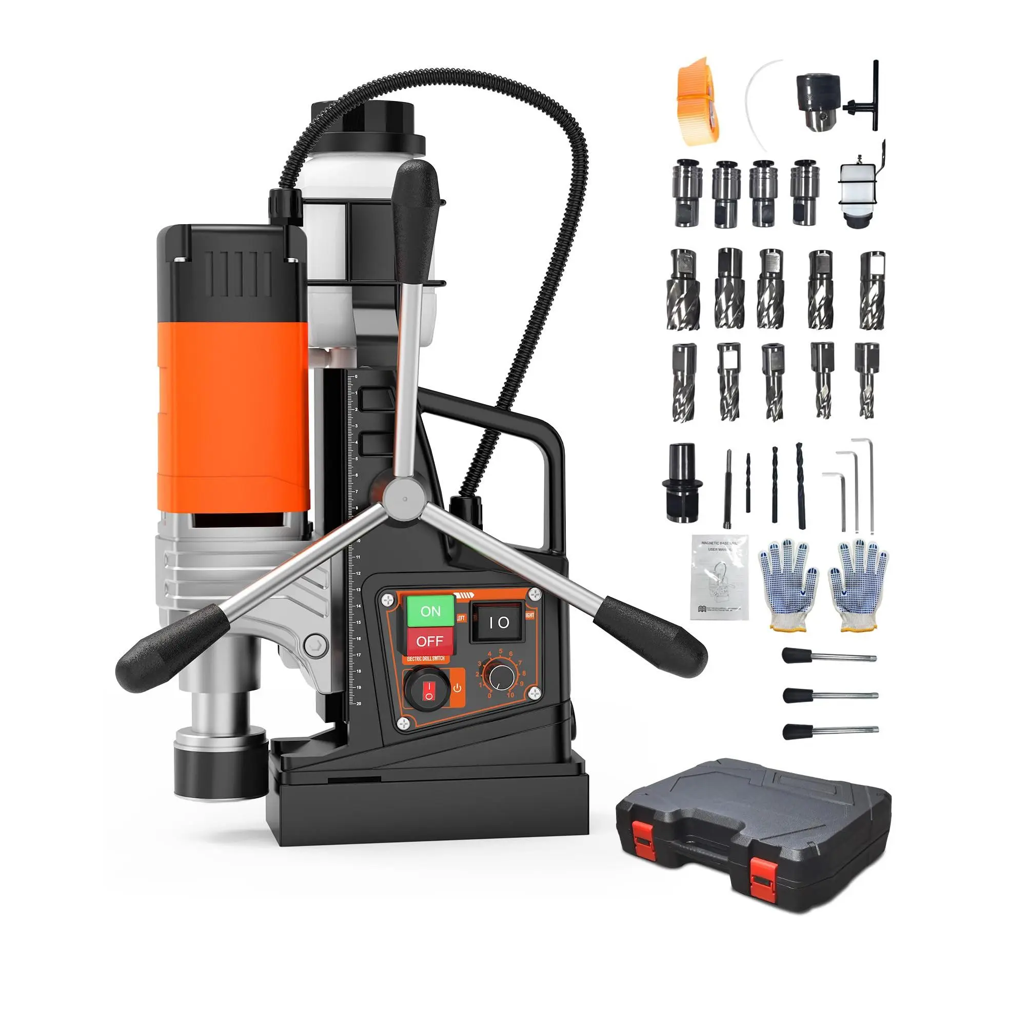 Magnetic Drill, 1850W 2" Boring Diameter, 2922Lbf Power Portable Magnetic, 810 PRM, Variable Speed with Reversible, with 10Pcs Drill Bits 3Pcs Twist Drill and 1Pcs Plastic Box for Metal Surface