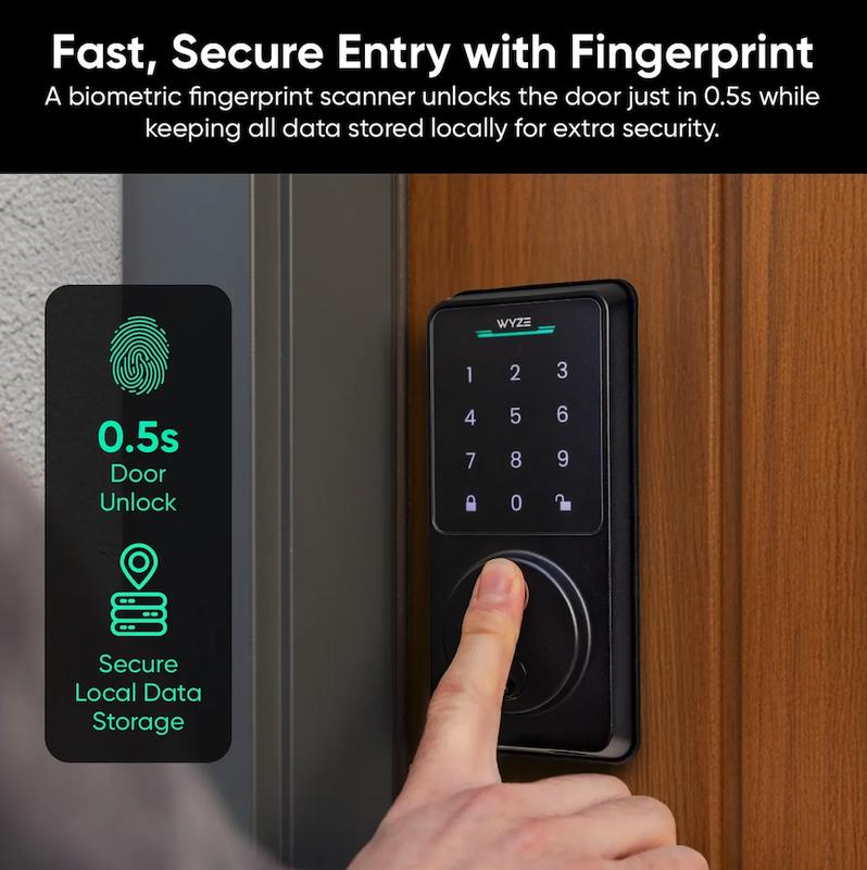 Wyze Lock Bolt v2 — Fingerprint Keyless Security Lock, Smart Wi-Fi + Bluetooth Deadbolt Replacement, IPX5 Weatherproof, Auto-Lock, Smartphone Control, Keypad