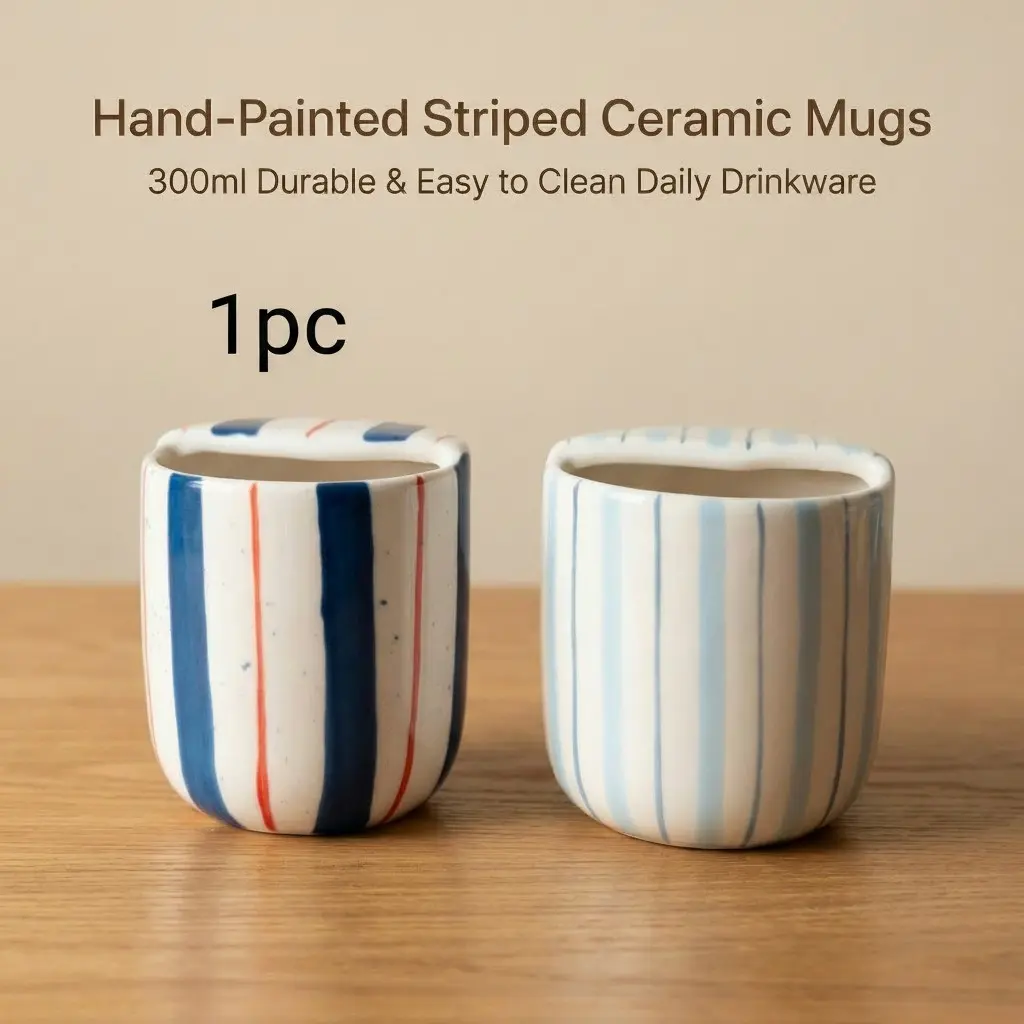Hand-Painted Striped Ceramic Coffee Cup Mugs, 10 Oz, Unique Design, Durable Material, Perfect for Daily Use, Daily Drinkware, Ideal Gift Idea, Enhance Your Beverage Experience