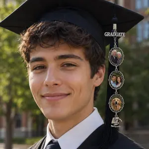 Personalized Graduation Tassel Photo Charm, Custom Grad Cap Memorial Charm, Graduation Cap Photo Pendant, Senior 2026 Gift for Him Her Dog Family