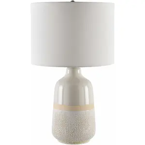 Light Gray Bohemian Table Lamp with global details for bedside or console tables
