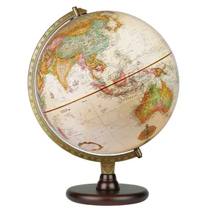 Replogle 12in Made in USA Piedmont Antique Raised Relief World Globe Desk Decor, Detailed Map, Wooden Base – Office & School Educational Stationery Supply
