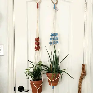 Handmade daisy Plant Hangers, Macrame Cotton Plant Hangers with Floral design, Boho Plant hanging