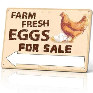 Farm Fresh Eggs For Sale Metal Sign 12x8 In Aluminum, Vintage Chicken Coop Tin Sign for Farm Stand, Yard, Outdoor Decor, Retro Hand-Drawn Farmhouse Wall Art