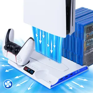 CoBak Charging Stand for PS5 Slim with Cooling & LED Controller - Fast Charger for PS5 Slim Controllers, Accessories with Cooling Fan, LED Lamp & 8 Game Slots - 2.5H Charging Time.