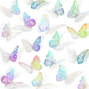 60 Pcs 3D Butterfly Decorations, 3 Sizes 5 Styles for Cake, Party, Wall Decor, Crafts, Room Stickers (Laser Silver) Crosize