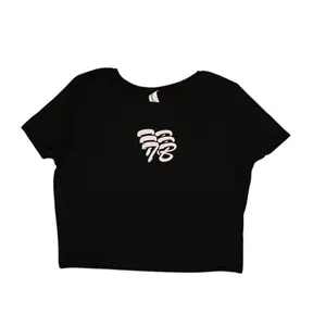 Triple TB Crop Top - Black Short Sleeve T-Shirt with White Logo Design Womenswear Streetwear Summer Casual