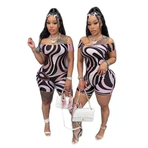 2025 Summer Sexy Hot Girl Printed Bustier Jumpsuit with Shorts - Trendy and Individualistic One-Piece Casual Fabric Top Womenswear Bandeau Beach