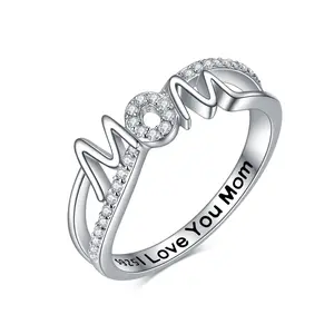 S925 sterling silver I Love You Mom mom ring