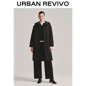 URBAN REVIVO Women's Chic Long-Sleeve Hooded Quilted Padded Coat - Comfortable Clothes Piece, Essential Stylish Jacket for Casual Outfits with Leggings or Jeans, UWM150074