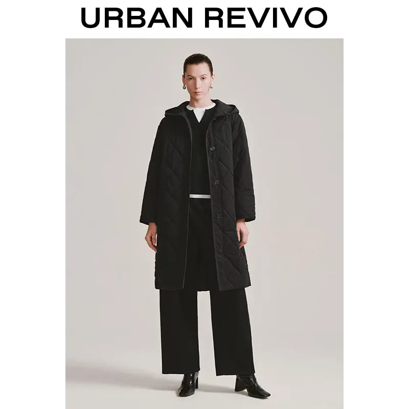 URBAN REVIVO Women's Chic Long-Sleeve Hooded Quilted Padded Coat - Comfortable Clothes Piece, Essential Stylish Jacket for Casual Outfits with Leggings or Jeans, UWM150074