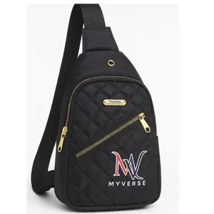MYVERSE Quilted Crossbody Bag | Unisex | Water-Resistant Nylon | Gold Zipper | Adjustable Strap | Hands-Free Design for Travel & Daily Use