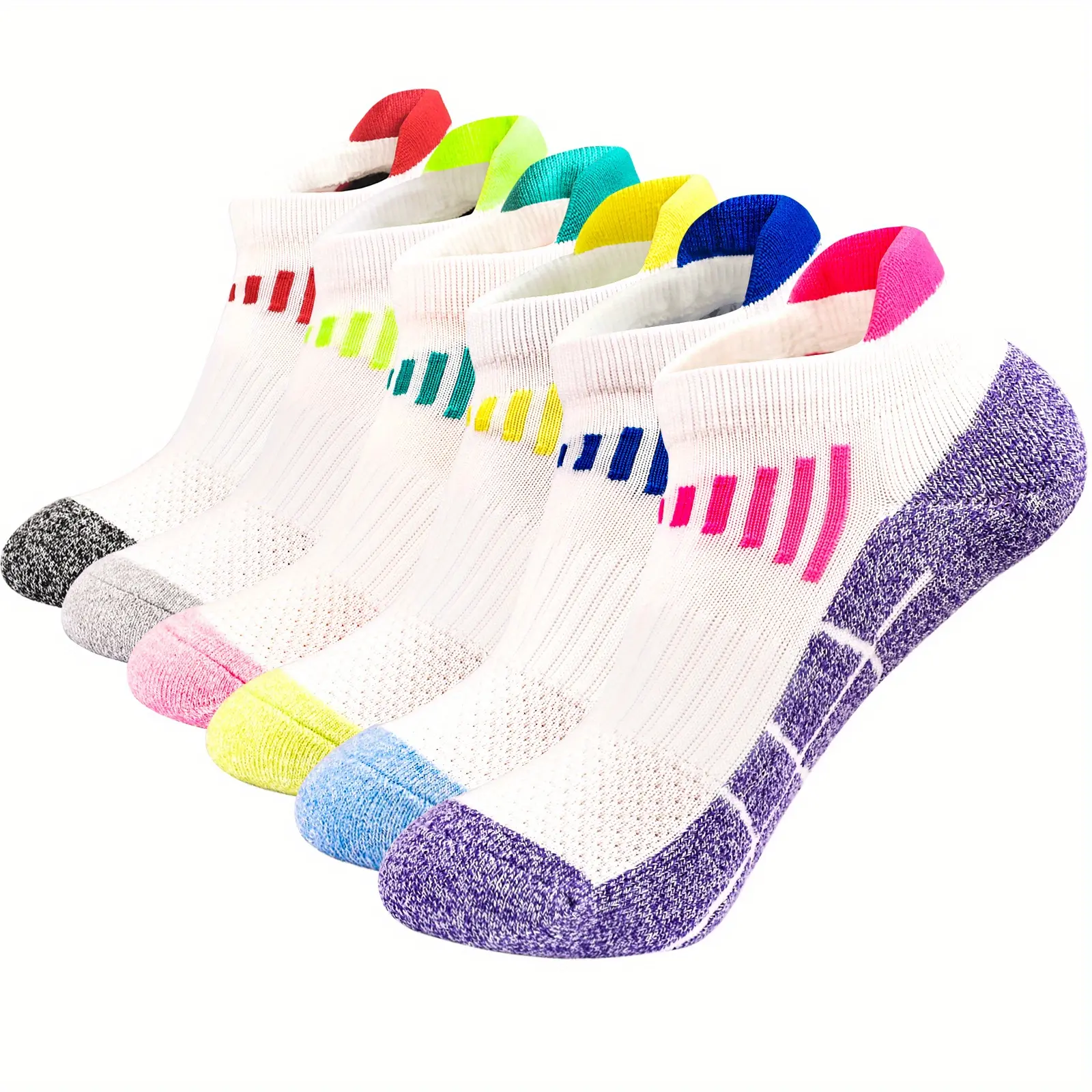 Women's 6-Pair Compression Elastic Cushion Quarter Socks - Low Cut Multicolor Bundle with Breathable Fabric, Wicking for Running, Hiking (Compression, Athletic, Wicking Ankle Socks), Compression Socks Ankle