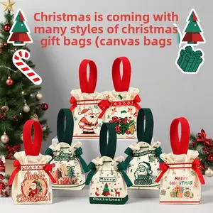 3-Piece Set Hot-Selling Christmas Creative Gift Bags Christmas Eve Apple Packaging Bags Christmas Gift Bags Handheld Candy Canvas Drawstring Bags