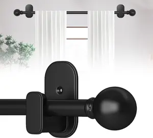 Curtain Rods No Drilling for Windows 32 to 45 Inch:No Drill Small Black Curtain Rod with Adhesive Brackets for Bedroom,5/8" Apartment Renter Friendly Adjustable Drapery Rods Easy Install