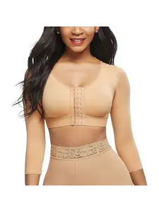 Front-Closure Yoga Running Gym Sports Bra Women, Non-Padded Lift & Shape Support Racerback Top with 3/4 Sleeve Running Workout Bras