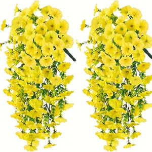 2 Pack UV Resistant Artificial Marigold Flowers, Hanging Flowers, Fake Hanging Plants, Decorative Flower, Artificial Faux Plants for Home Office Garden Decor, Artificial Flower Set, Perfect for Halloween Thanksgiving Valentine's Day
