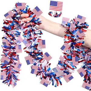50FT 4th of July Tinsel Garland Red White and Blue American Flag Garland, Patriotic Decorations Indoor Outdoor for Home Classroom Decor Fourth of July Independence Day Memorial Day Party Supplies