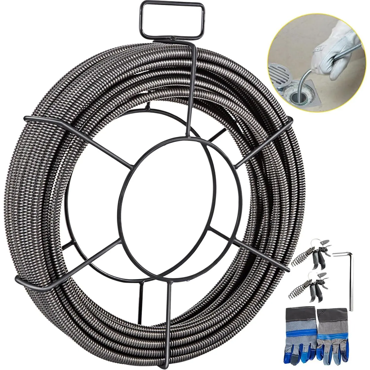 VEVOR Drain Cleaning Cable 50ft x 1/2 inch Solid Core Cable Sewer Cable ...