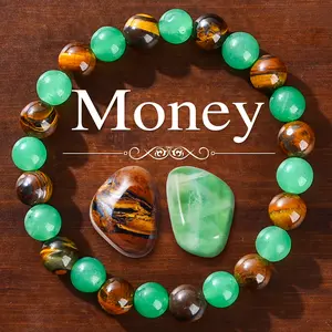 3Pcs 8mm money wealth bracelet Crystal natural stone green Dongling, tiger eye stone bracelet, bring wealth and luck to people