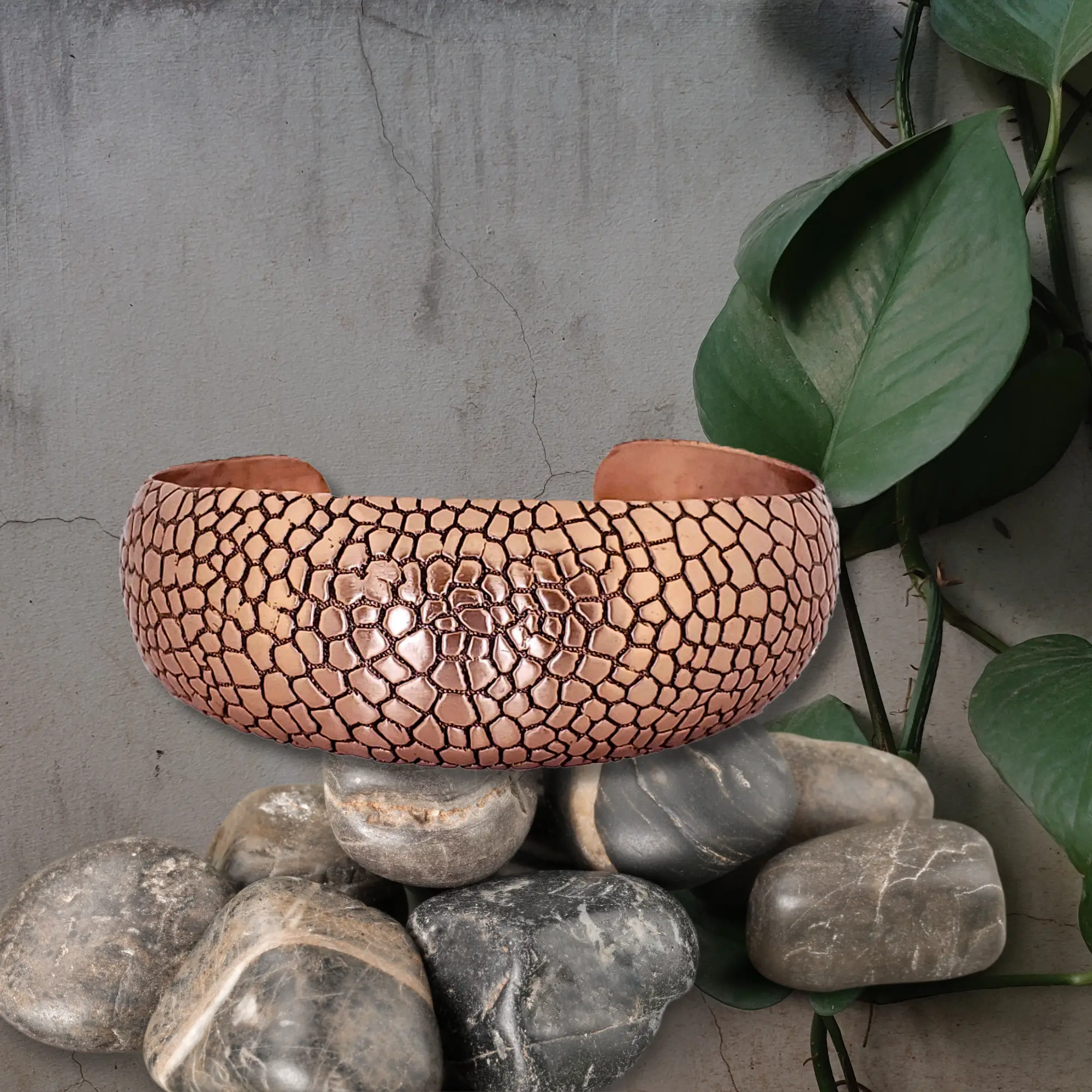 Solid Copper Domed Cuff - Snakeskin Design