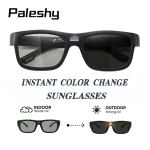 Paleshy Photochromic Polarized Sunglasses Square UV400 Lightweight TR Frame for Men & Women