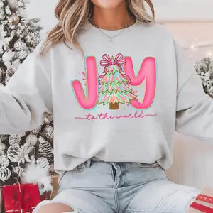 Joy to the World Sweatshirt, Coquette Christian Christmas Crewneck, Pink Preppy Holiday Sweater, Bible Verse Shirt, Faith Gift for Her