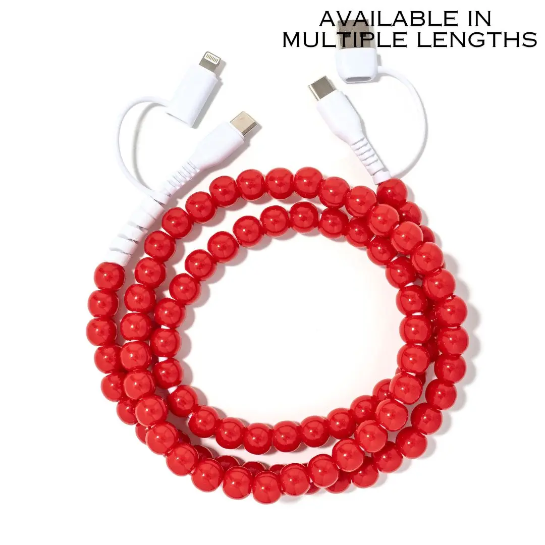 Beaded Phone Charger Red Hot