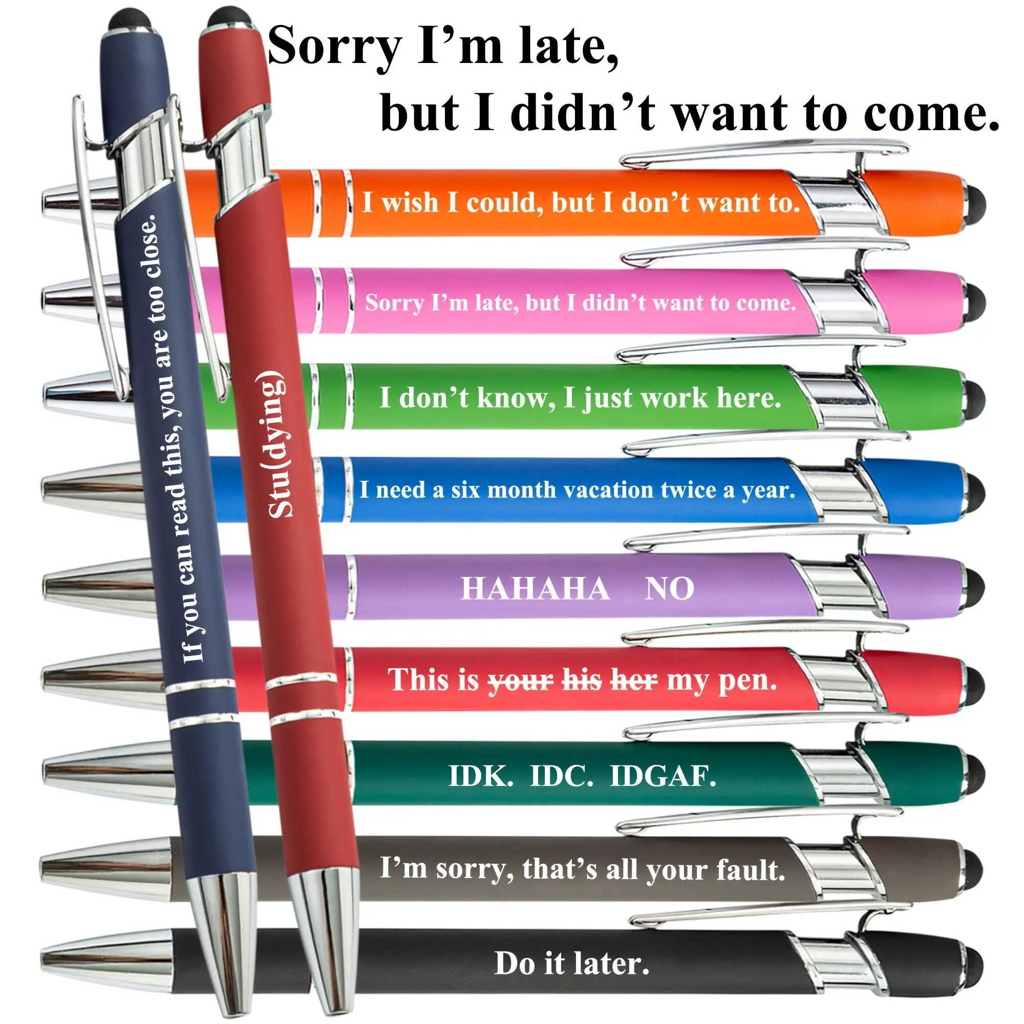 Sarcastic Retractable Ballpoint Pen, 11pcs/set Humorous Print Ballpoint Pen, Writing Pen, Office Writing Tool, Funny Teacher Pens for Office, School, Party & Humor Enthusiasts, Novelty Pens