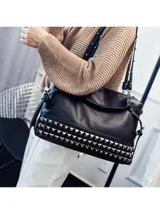 Large capacity bag, lychee-patterned women's bag, studded bag, shoulder crossbody tote, studded bag.