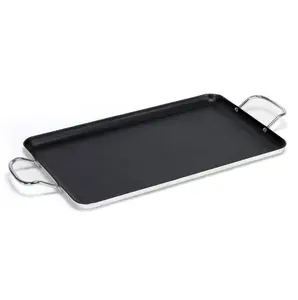 IMUSA Nonstick Stovetop Double Burner Griddle with Metal Handles, 19-Inch, Black