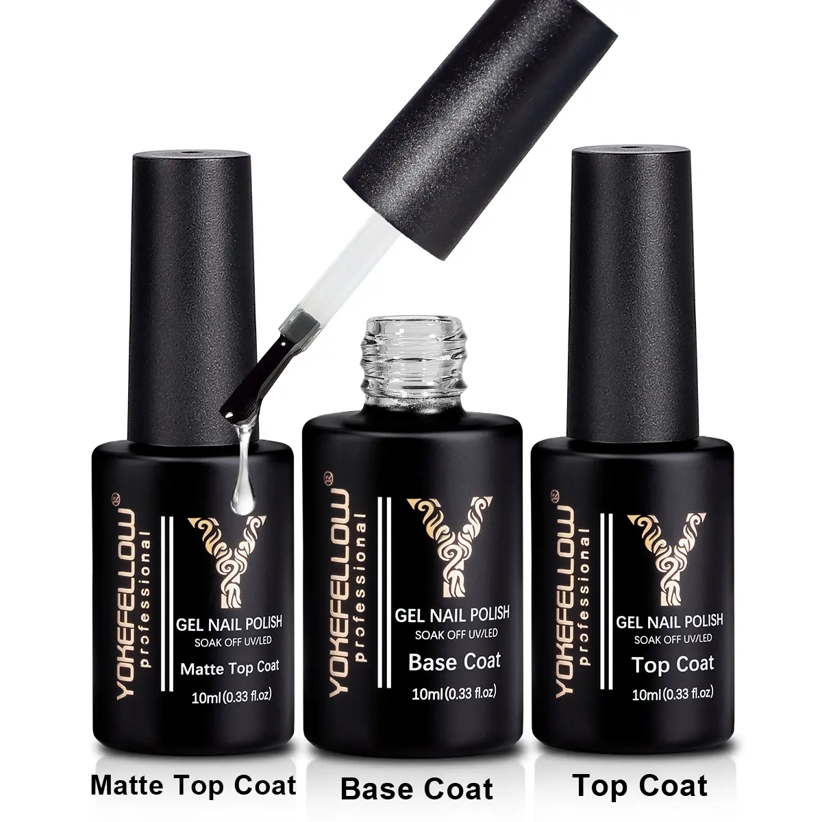 YOKEFELLOW No Wipe Gel Top Coat and Base Coat Matte Top Coat Set Hema-Free Tpo-Free Safe Formula Clear Nail Polish Quick Dry and Long Lasting 10ml/0.33fl.oz Gel Polish Base Coat Soak off UV/LED