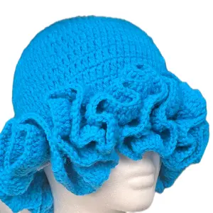 Light Ruffle Hat - Turquoise Blue Knitted Ruffled Headwear for Women - Lightweight & Breathable - Versatile Fashion Accessory
