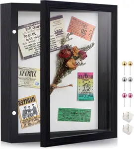 8x10 Deep Shadow Box Picture Frame Display Case with Linen Back and Stand,Real Glass Black Shadow Memory Box Frame 8x10 for Flower Baby Pet Wedding Photo Art Craft Memorial Wall Decor Gift