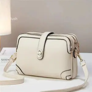 Women's 2025 New Solid Color Classic Flap Shoulder Messenger Bag - Stylish Square Design, Adjustable Shoulder Strap, Double Zipper, Sports & Outdoor Protective Gear Carrier