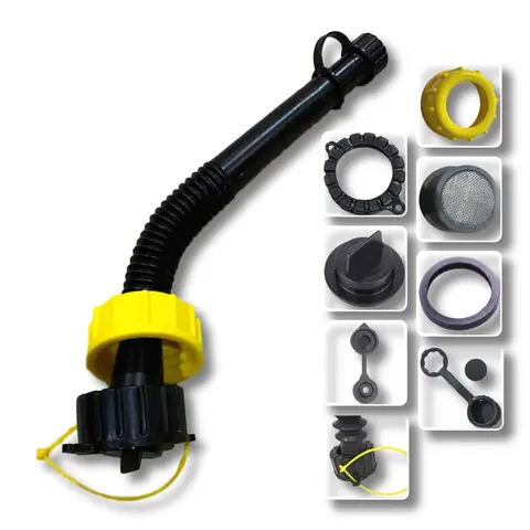 KP KOOL PRODUCTS Gas Can Spout Replacement Kit - 11-inch Flexible Extended Nozzle with Vent Cap, 2 Gas Caps & Gasket Filters - Leak-Proof Old Style - Fits Blitz, Midwest, Scepter & More - For Backup Generator Refueling, Emergency Fueling - 1/2/3-Pack