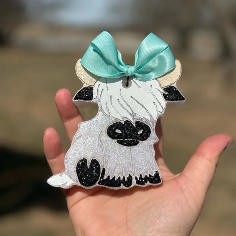 Highland Cow Freshie with Bow and Glitter Accents for Adorable car scent