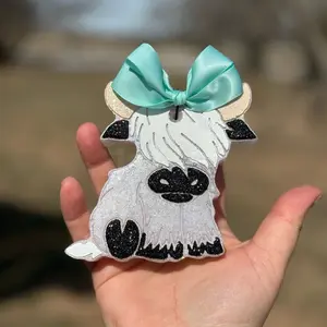 Highland Cow Freshie with Bow and Glitter Accents for Adorable car scent