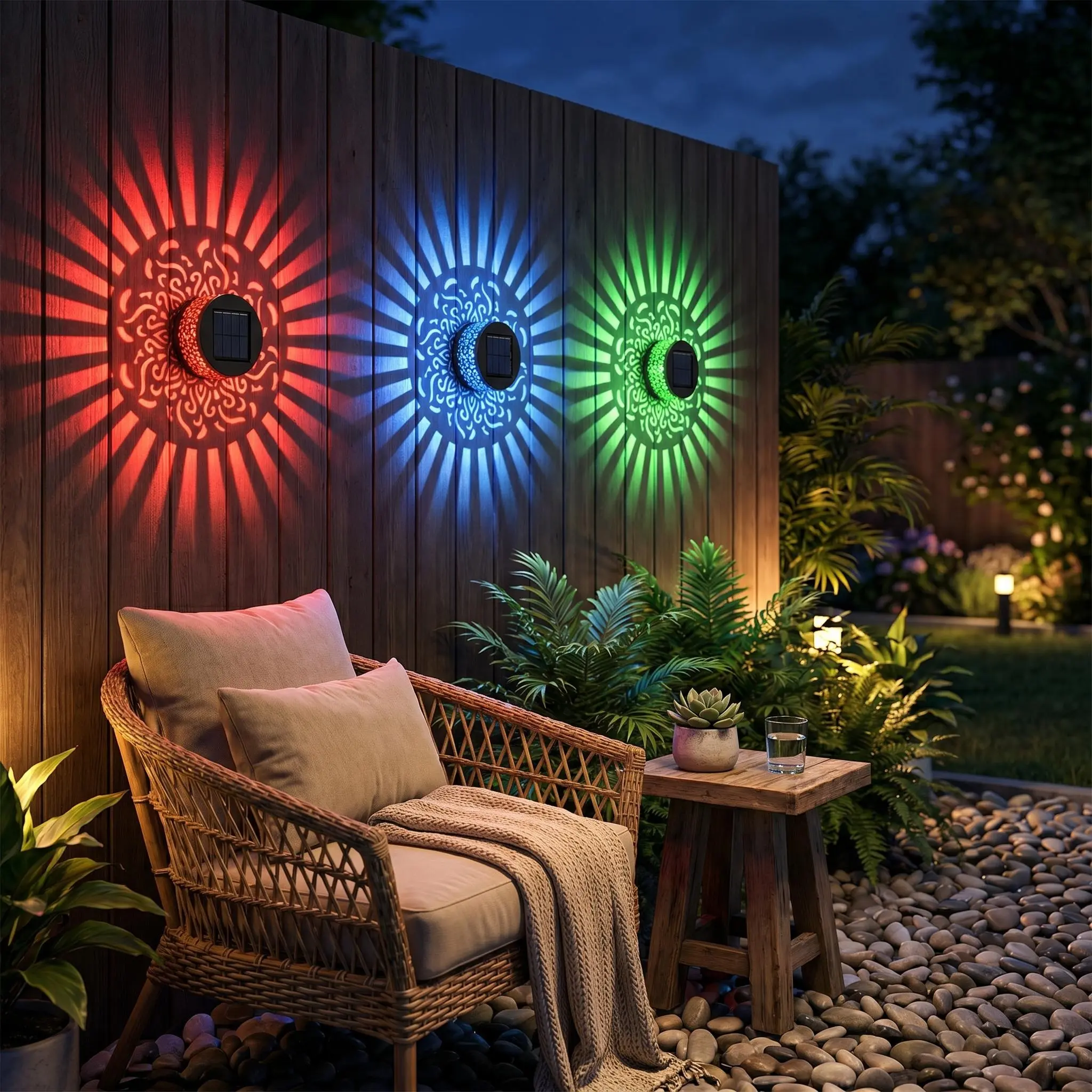 Solar Mandala Pattern Projector Light With Slow Color Shift, Gradient RGB Weatherproof Metal Outdoor Wall Ornament, Auto Charging Solar Decor Lamp, Yard Post Patio Backyard Decoration, Christmas Halloween & New Home Moving Essential