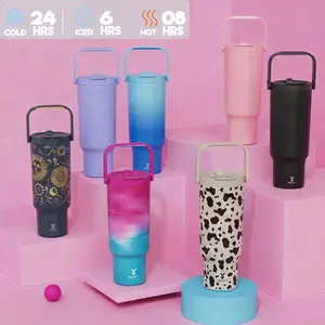 Summervibes,【Live Exclusive Deal】MEOKY 32/40/50oz 100% Leak-proof Stainless Steel Handle Thermos Cup, Suitable for Carrying out, two Handles, Drop-resistant，Patterned mugs Solid color mugs，Car Cup，Travel mug，Office mug.Mother's Day & Father's Day Gifts ti