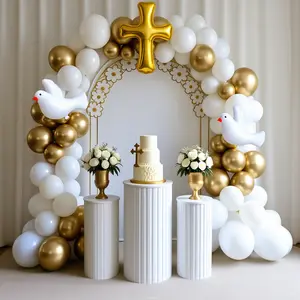 Christening Party Decoration Balloon Kit 105 Pieces, White Gold Balloons Plus Cross Foil Balloons For Communion Decorations God Bless Christening Themed Party Supplies