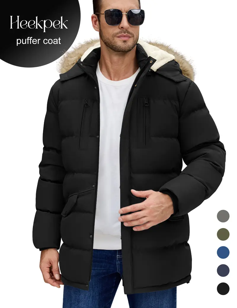 Men's Winter Warm original Jacket Puffy Thicken Padded Coat Fleece Windproof Parka Outerwear with Detachable Hood #outdoorfun