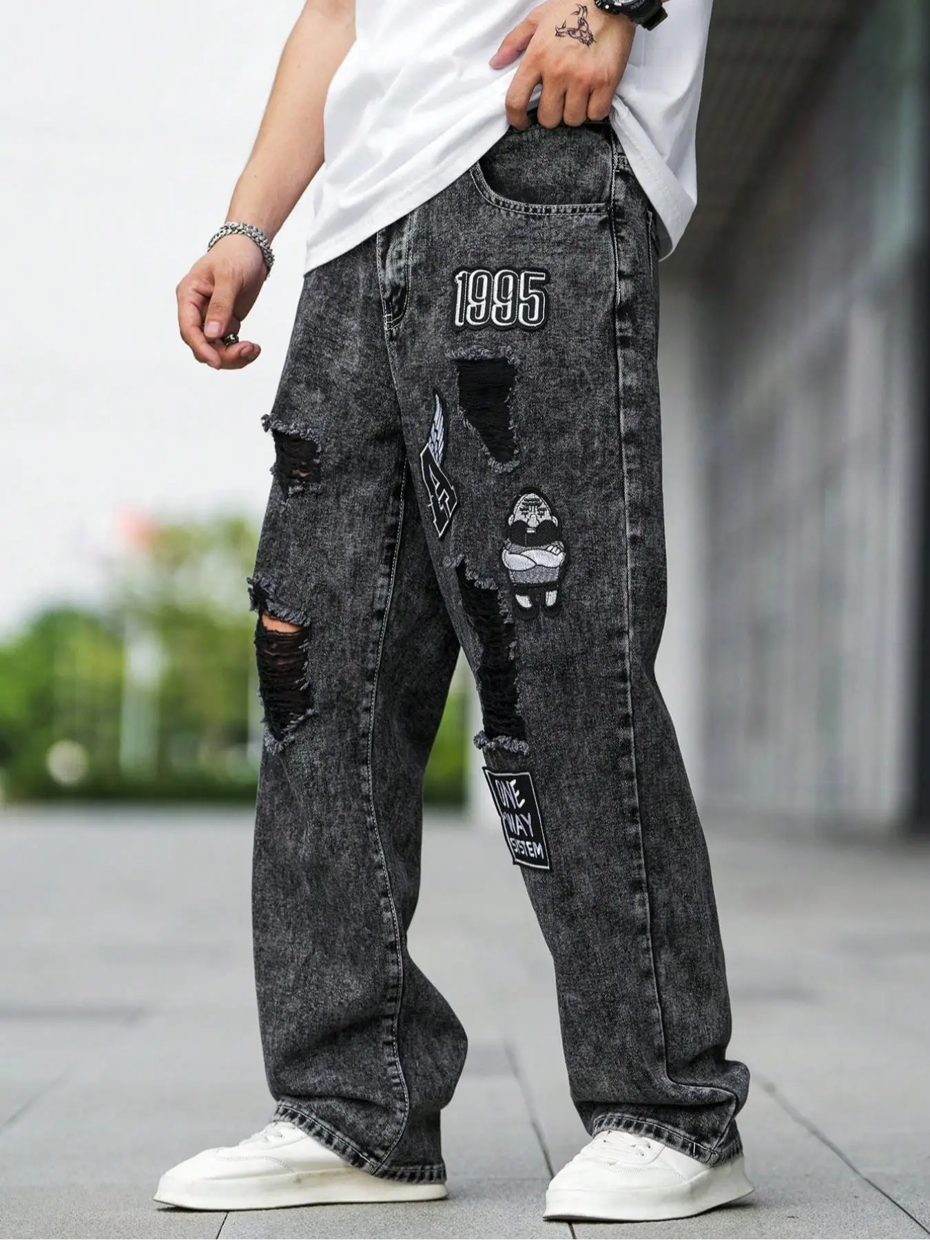 Men's Ripped Straight Leg Jeans, Casual Comfy Denim Trousers for Daily Wear, Fashion Men's Bottoms for All Seasons