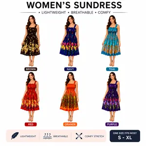 6  pieces Women summer boho dress casual floral print spaghetti strap square neck short dress Random Color