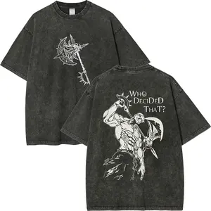 Seven Deadly Sins Escanor Oversized Tee - "Who Decided That" Pride Sin Graphic 100% Cotton Heavyweight Unisex Anime Streetwear Top for Men Women Retro Manga Casual Summer Gift for Fans