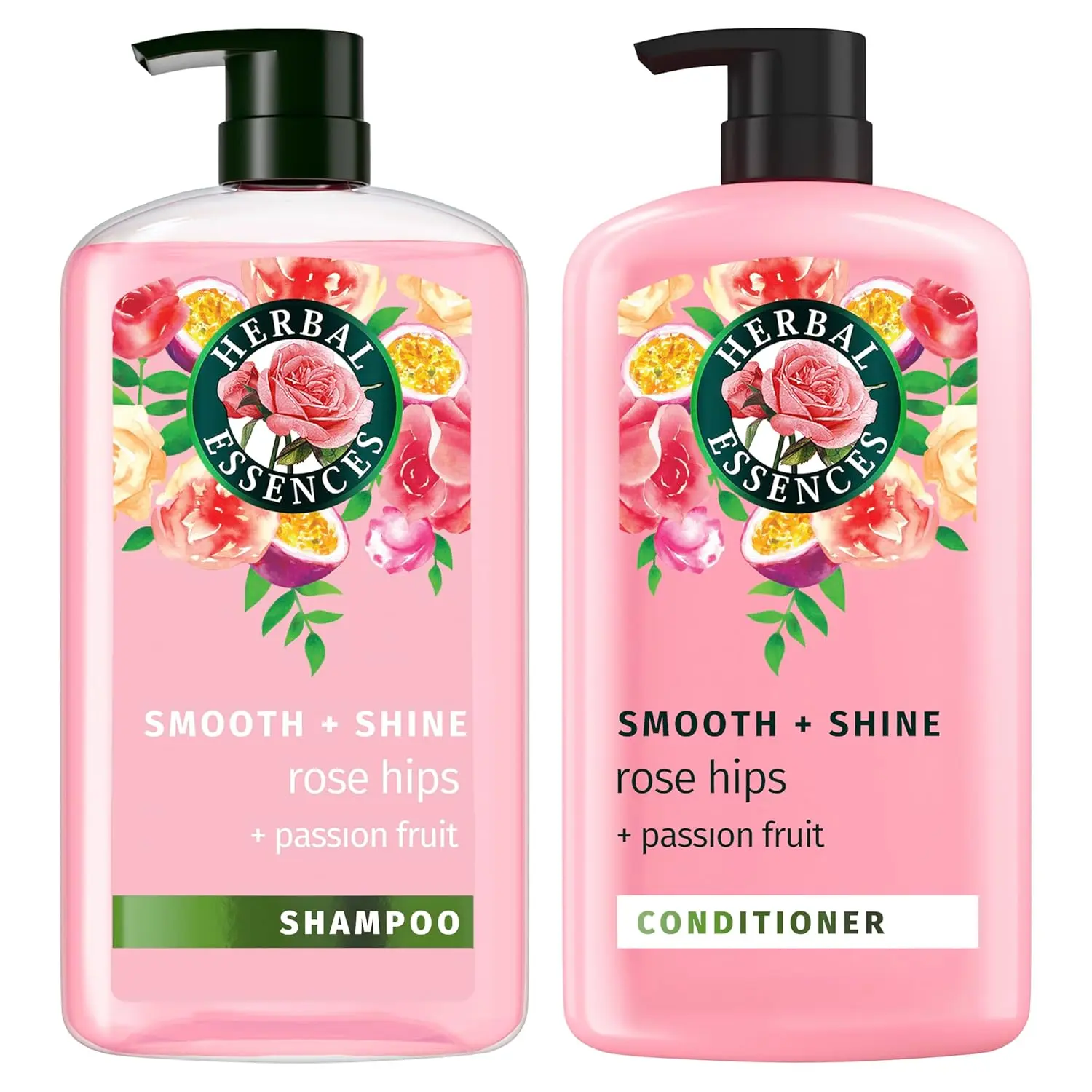 Herbal Essences Shampoo & Conditioner Set, Rose Hips + Passionfruit - Smooth Collection, Paraben-Free, Color-Safe, Shiny Hair with Jojoba & Vitamin E, 29.2 Fl Oz Each,